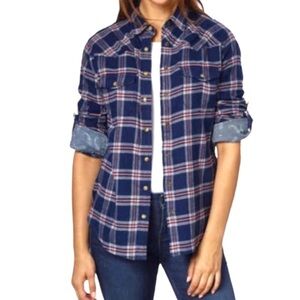 Jachs Girlfriend Shirt Bea Rollup Paisley Sleeve Flannel Snap ButtonUp Knit Sz S